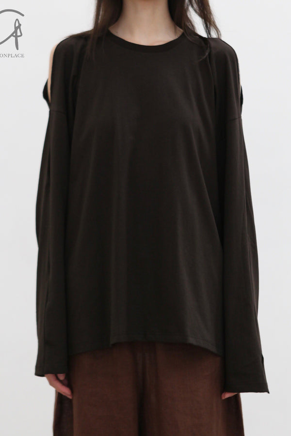 BASERANGE France Organic Cotton Loose Long Sleeve Off Shoulder T-shirt France BAS-TOPIL-RC-SU25-FOVEA